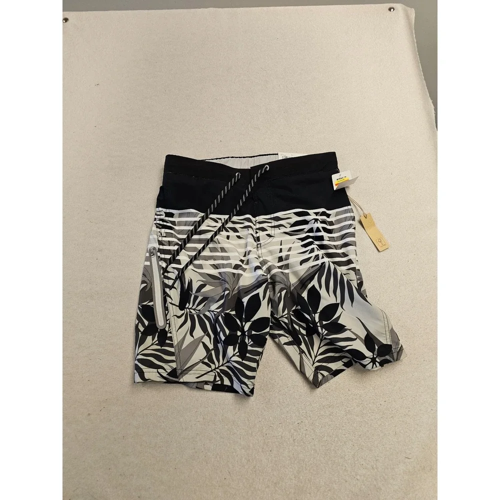 ZeroXposur Mens E-Board Shorts Black Grey Tropical‎ Leaf Print UPF 50+ Small NWT